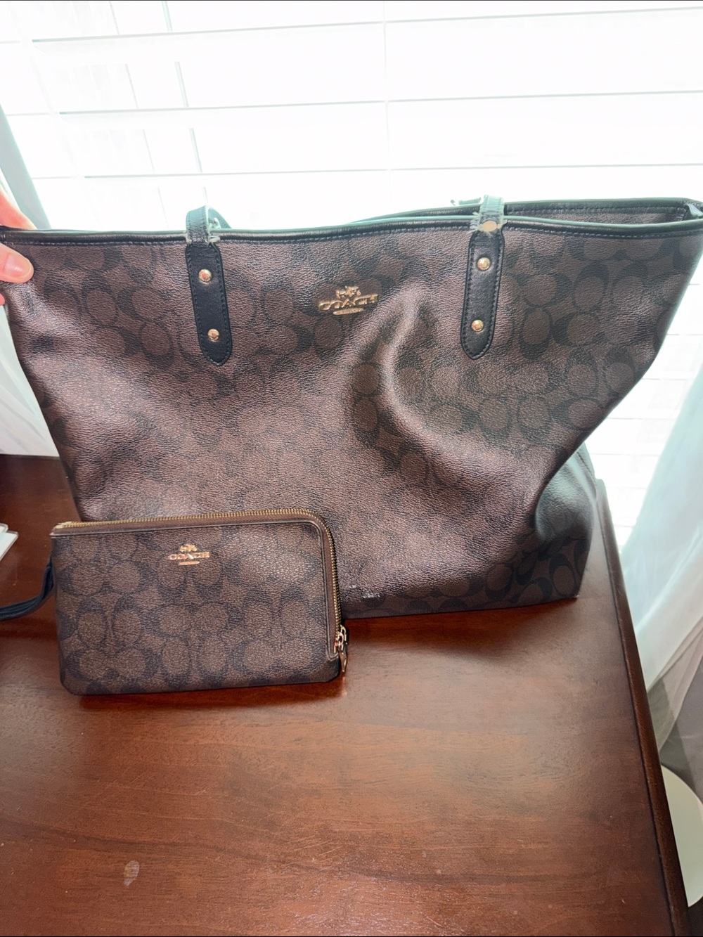 Coach Brown Signature Large Tote with Gold Logo